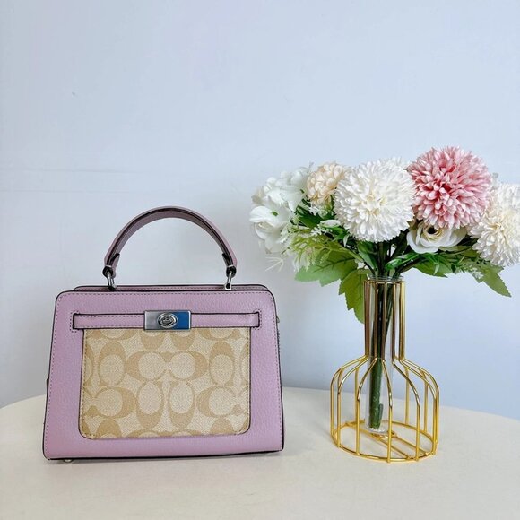 coach  CC977 Mini Lane Top Handle In Signature Canvas IN Light Khaki Ice Purple - Picture 2 of 8